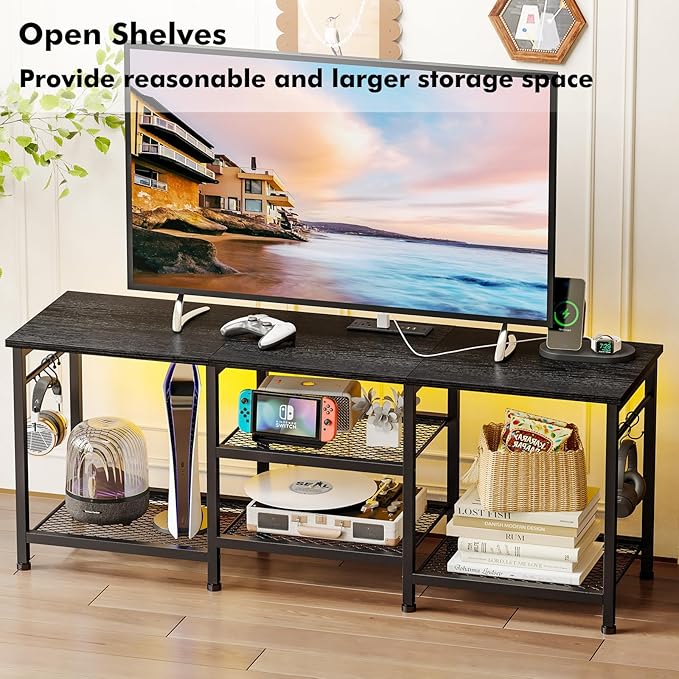 YGEOMER Black TV Stand Entertainment Center - Image 3