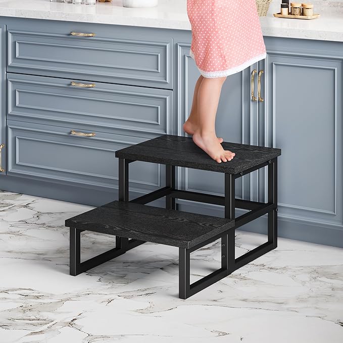 Homeiju 3 in 1 Step Stools for Adults Kids Toddler, Heavy Duty Wooden Step Stool - Image 3