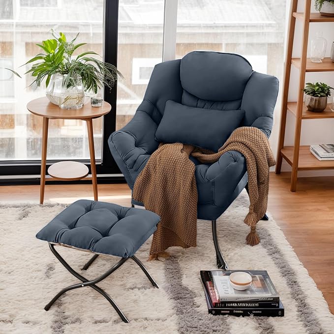 Lazy Chair with Ottoman, Modern Lounge Chair with Lumbar Pillow, Accent Cozy - Image 4