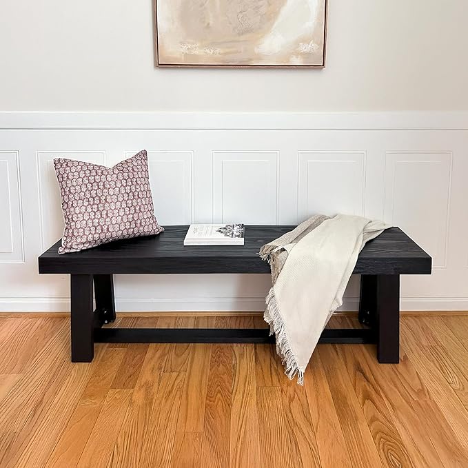 Plank+Beam 60 Inch Farmhouse Dining Bench, Solid Wood Entryway Bench, Wooden - Image 5