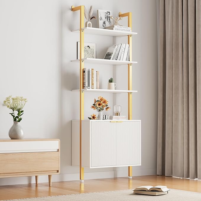 74" Tall Bookshelf with Storage Cabinet, Modern Ladder Shelf with Wood and by INNODToddlerTower