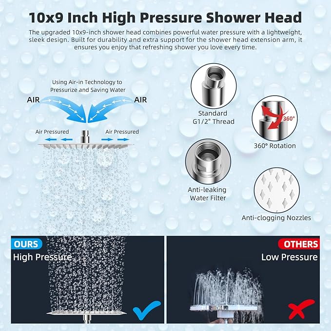 Hibbent All Metal 10'' Rainfall Shower Head, Dual Shower Head Combo, High - Image 5