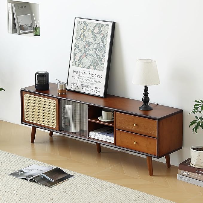 Tiita Rattan TV Stand for 55 65 Inch TV, Bamboo TV Cabinet - Image 9