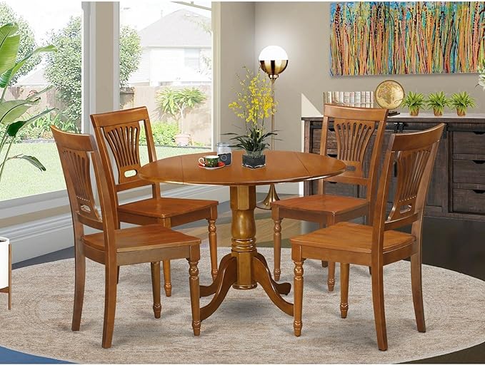 East West Furniture DLPL5-SBR-W 5 Piece Dining Room Table Set Includes a Round - Image 6