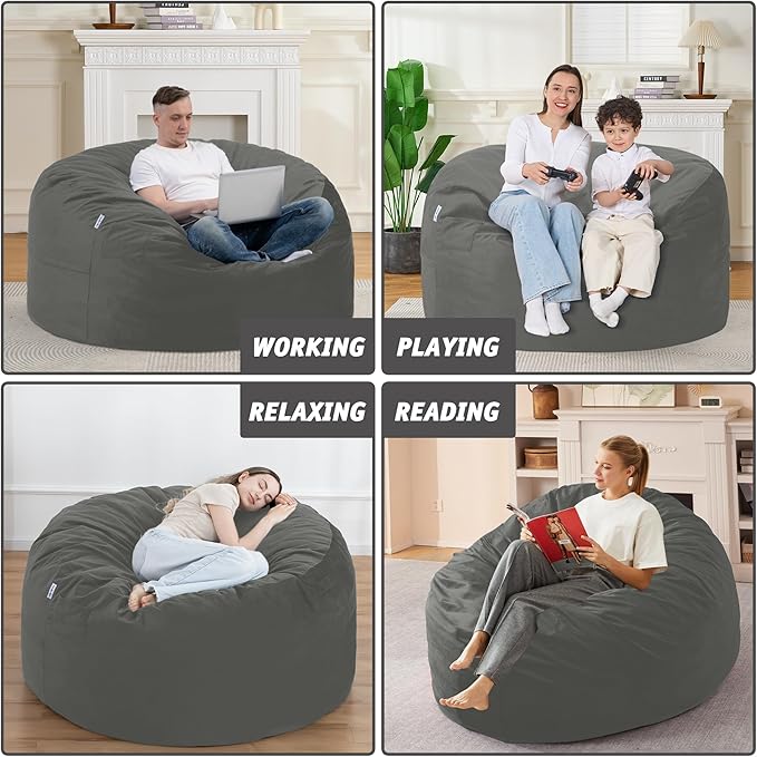 4FT Bean Bag Chair with Ultra Soft Velvet Cover Bean Bag Sofa with Memory Foam - Image 6