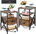 Nightstand Set of 2 with Wireless Charging and USB Ports, End Table Set 2 with by Livofloral