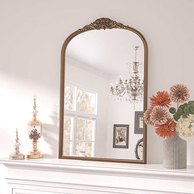 Keonjinn Vintage Gold Mirror 20" x 30", Arched Decorative Mirrors by Keonjinn