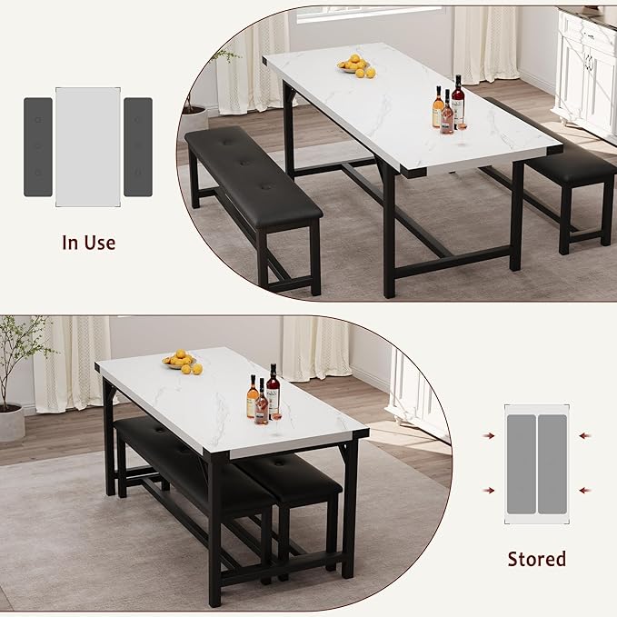 3-Piece Dining Table Set for 4-6 People, Extendable Kitchen Table Set - Image 7