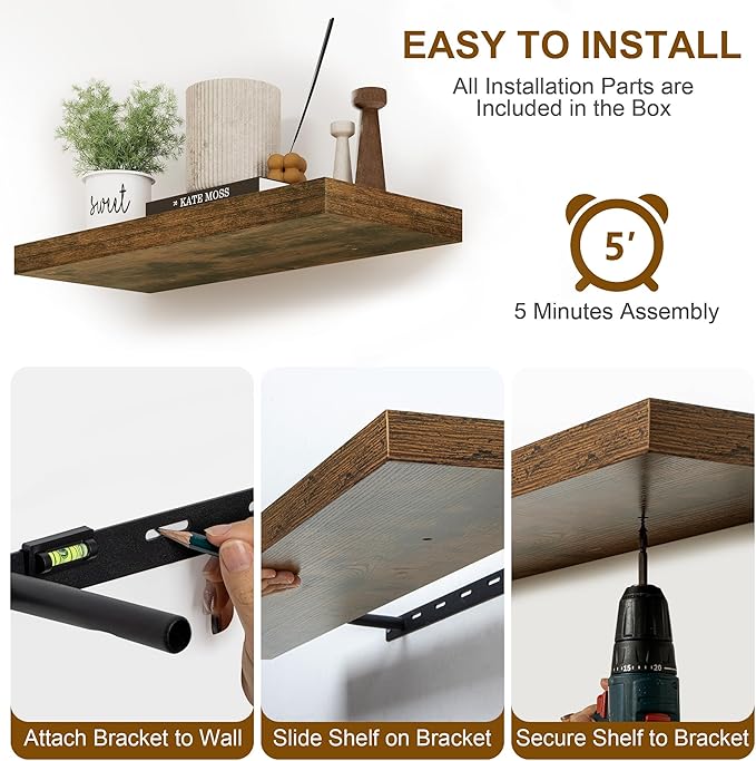 30 Inch Floating Shelves, Rustic Floating Wall Shelves 8 Inch Deep, 30 x 8 - Image 8