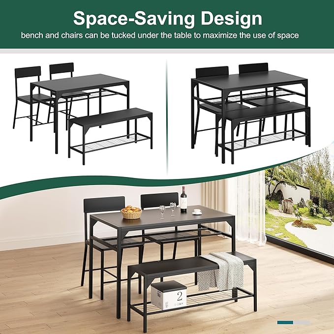 Shintenchi Kitchen Table Chairs Set of 4, Dining Table Set - Image 5