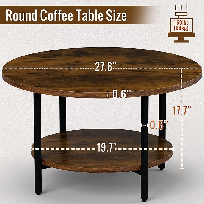Round Coffee Table, 27.6" Circle Coffee Table - Image 3
