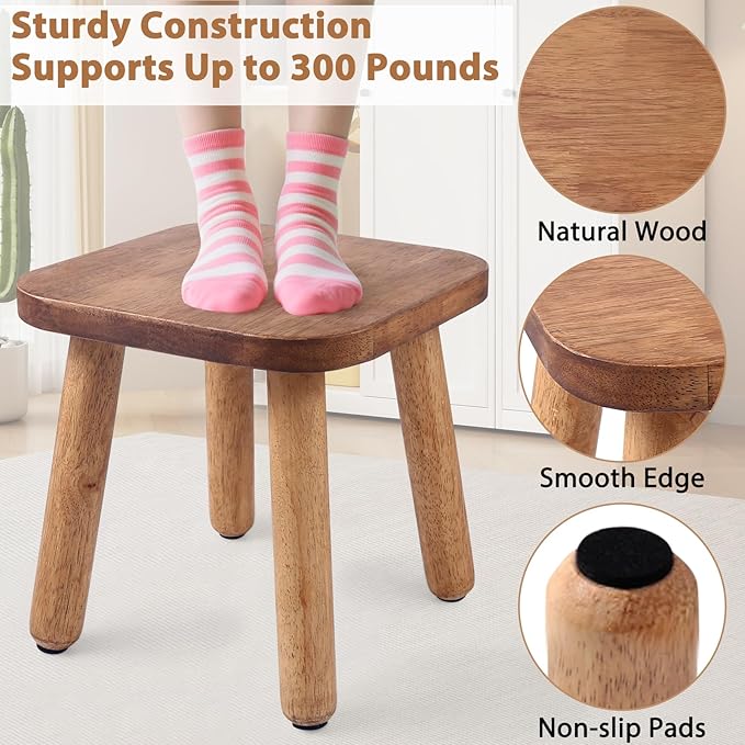 9.3 Inch Wooden Step Stool for Adults and Toddlers, Portable & Sturdy, Plant - Image 5