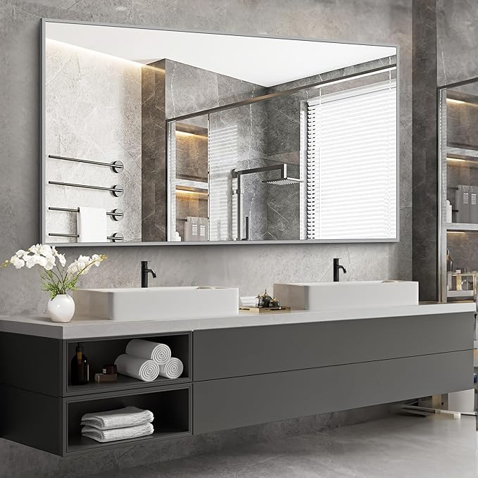 36x60inch Brushed Nickel Bathroom Mirror, Large Rectangular Wall Mirrors - Image 2