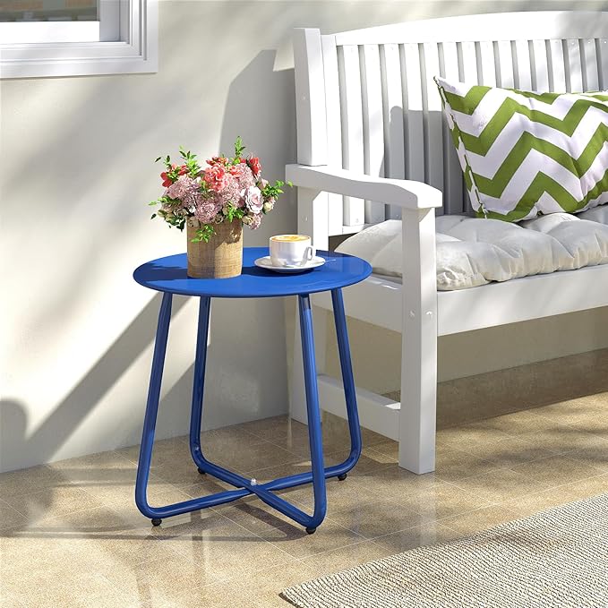 HollyHOME Round Metal Side Table, Rust-Resistant Patio Small Plant Stand - Image 2