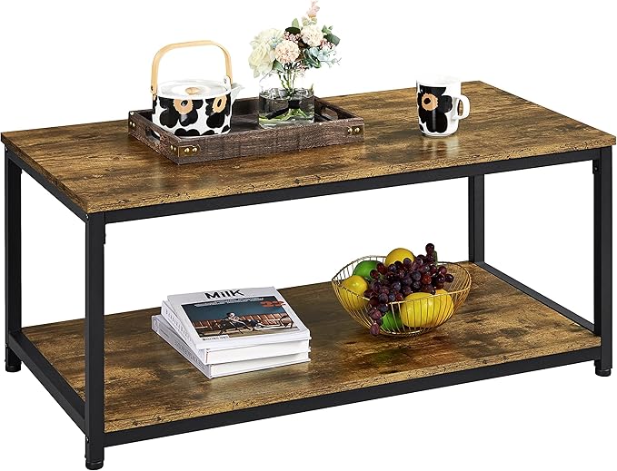 Yaheetech 2-Tier Coffee Table, Industrial Wood Coffee Table by Yaheetech