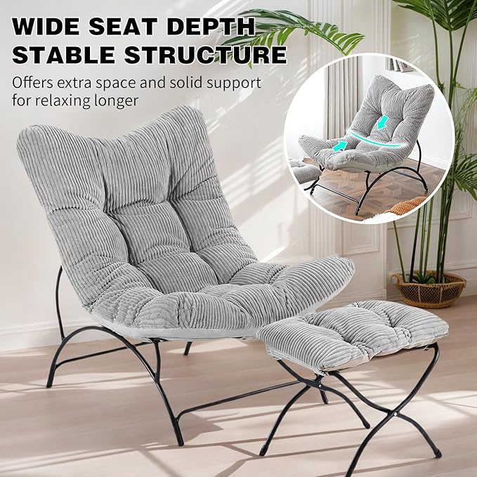 Welnow Accent Lounge Lazy Chair, Comfy Soft Leisure Metal Frame Reading Chair - Image 3