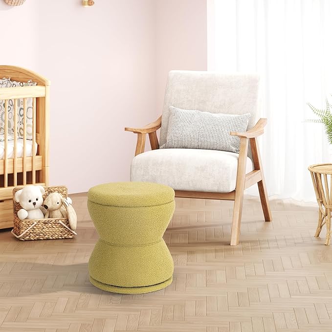Ottoman with Storage, 360° Swivel Boucle Ottoman Vanity Stool, Upholstered - Image 6
