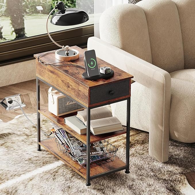 WLIVE Narrow Side Table with Charging Station, End Table - Image 2