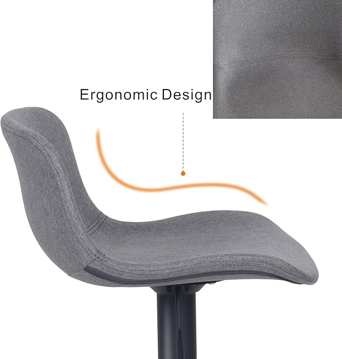 YOUTASTE Fabric Grey Bar Stools Set of 2, Adjustable Counter Height Barstools - Image 8