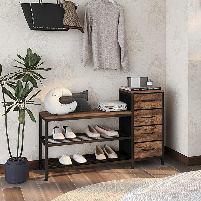 EXOTICA 3-Tier Shoe Storage Bench Industrial Entryway Shoe Rack - Image 6