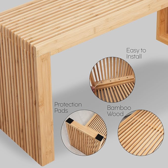 Bamboo Natural 36 inch Wooden Bench, Small Wood Benches - Image 3