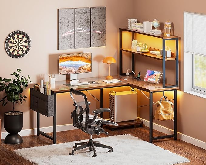 Casaottima Gaming Desk with Power Outlets & LED Lights, 43 Inch Reversible L - Image 8