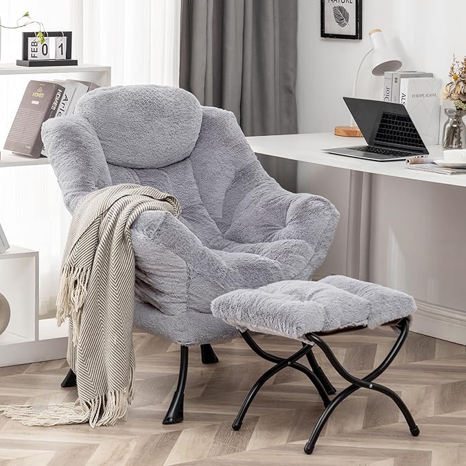 Lazy Chair with Ottoman, Modern Accent Lounge Leisure Sofa with Armrests - Image 2