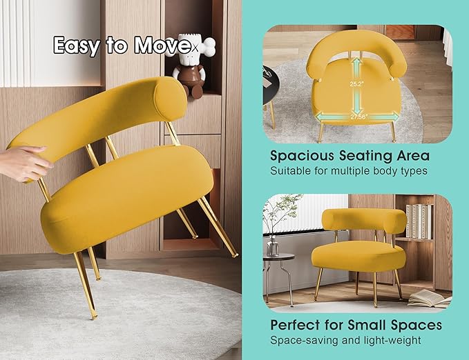 Modern Velvet Accent Chair, Round Upholstered Barrel Armchair - Image 6