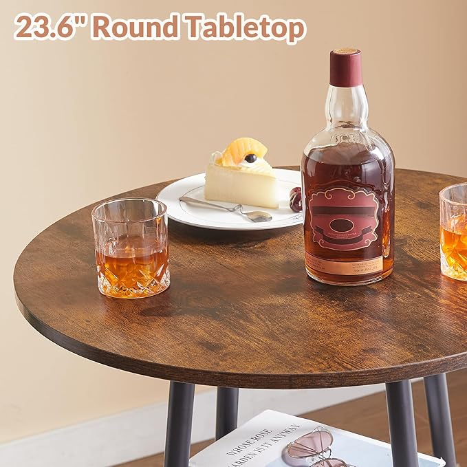 3 Pieces Round Bar Table and Chair Set, Small Dining Table - Image 6