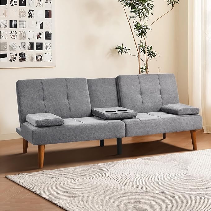 COLAMY Futon Sofa Bed-Fabric Small Couch, Small Lounge Convertible - Image 10
