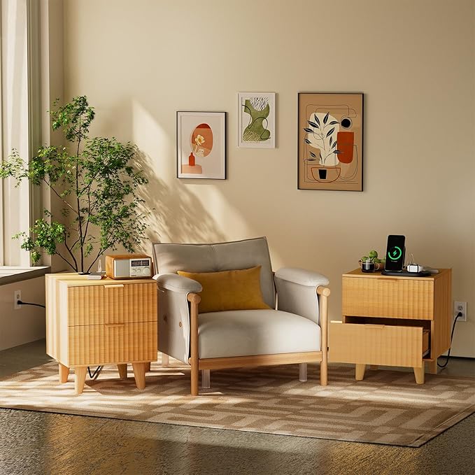 Urban Deco Nightstand Set of 2, Mid Century Modern Nightstand - Image 7