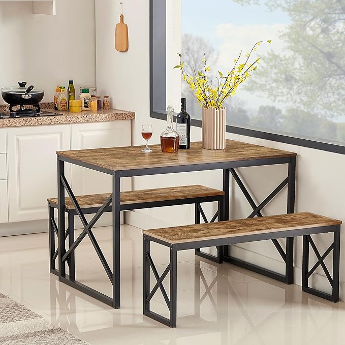 VECELO Kitchen Table with 2 Benches - Image 7