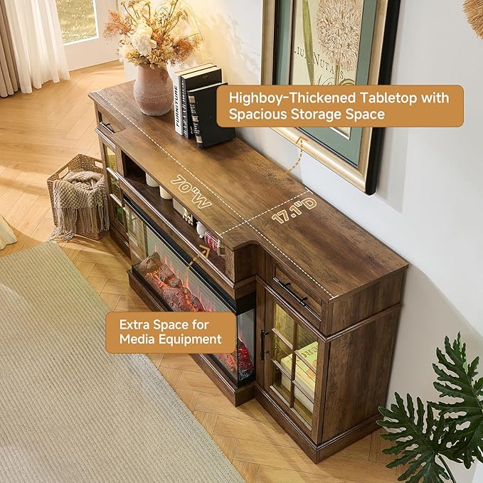ROCKPOINT 3 Sided Glass 70" Fireplace TV Stand - Image 6