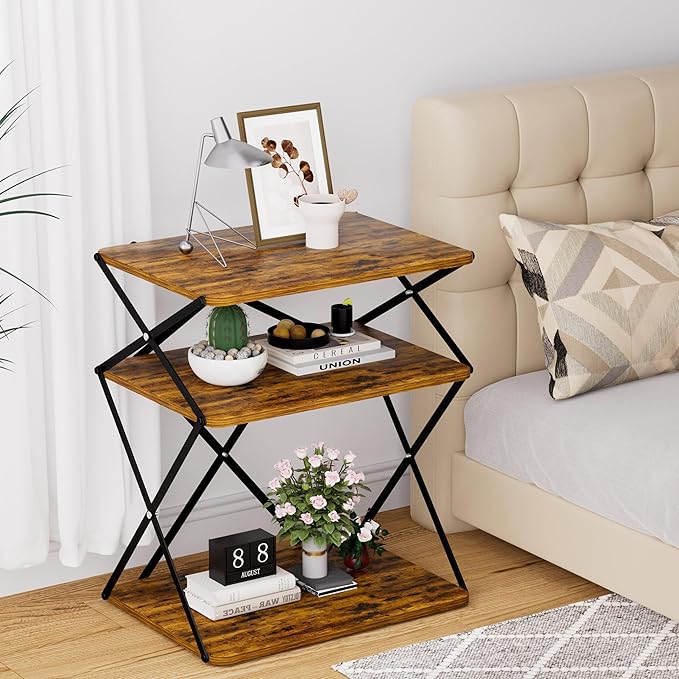 3-Tier End Table Set of 2 Small Side Table Tall Bedside Night Stand - Image 4