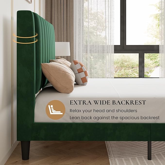 SHA CERLIN Twin Bed Frame/Velvet Upholstered Platform Bed Frame - Image 6