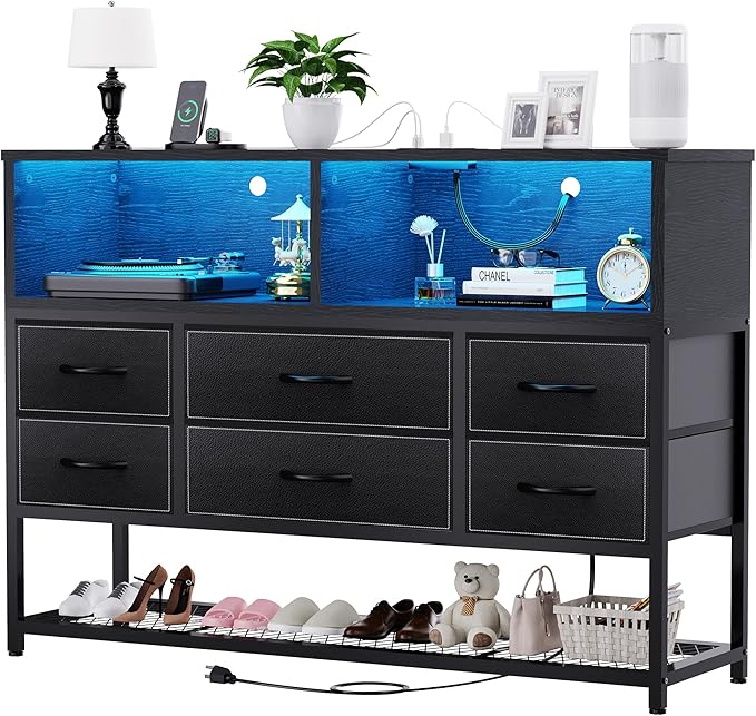 Black Dresser for Bedroom, 6 Drawers Led Dresser TV Stand - Image 3