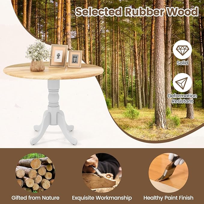 COSTWAY Round Dining Table for 4, 39-inch Wooden Kitchen Table - Image 4