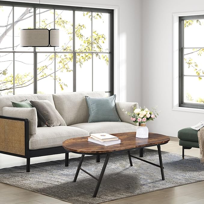 Folding Coffee Table for Living Room Industrial Brown Small Low Table Wooden - Image 6