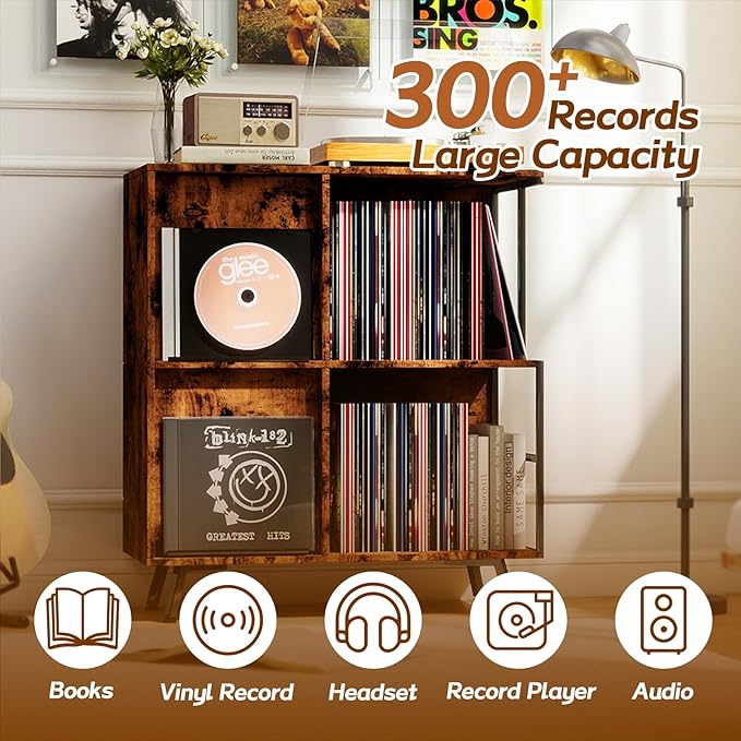 3 Tier Record Player Stand, Flip Top Record Player Cabinet, Mid Century Record - Image 5