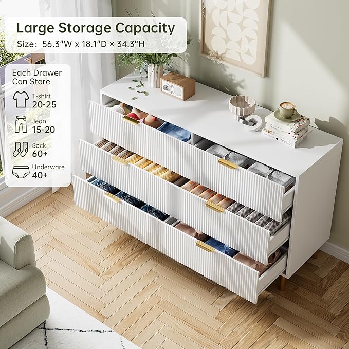 GarveeHome White Dresser, Modern 6 Drawer Dresser - Image 4