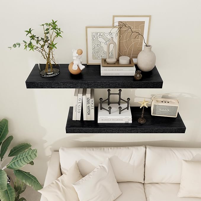 Black Floating Shelves 36 Inch Long, 12 Inch Deep Floating Shelves - Image 3