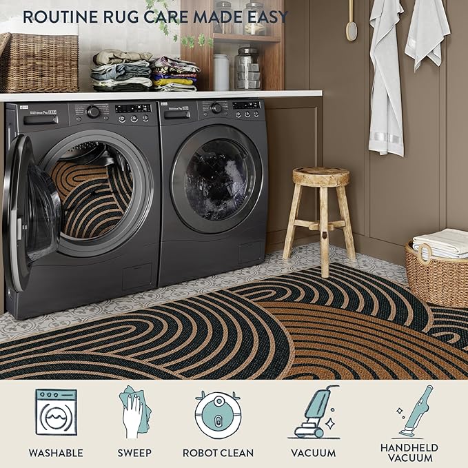 Lahome Modern Rainbow Easy Jute Carpet, Washable Rugs 5x7 - Image 3