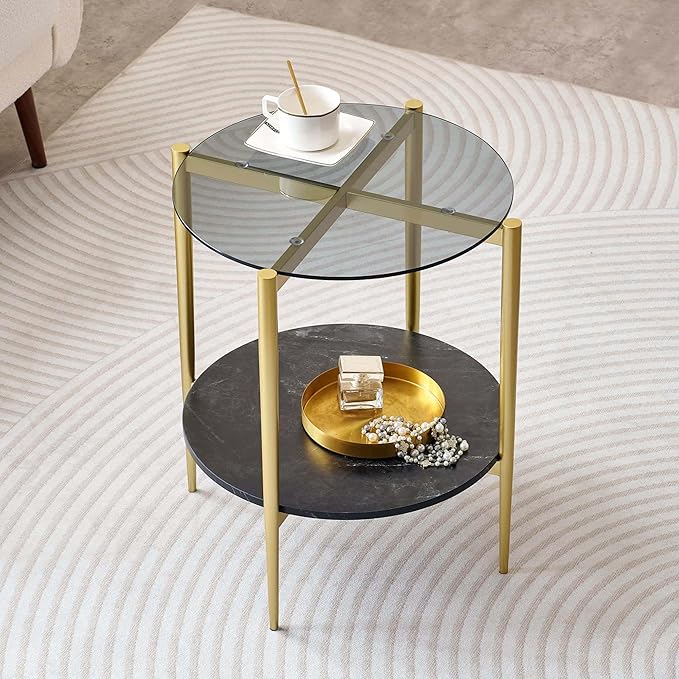 Round Glass End Table, Mid-Century Modern Design Sofa Table by LumFurn