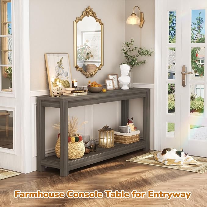 47" Farmhouse Wood Entryway Table Narrow Console Table - Image 2