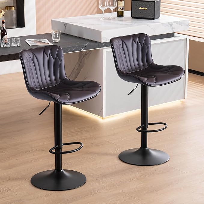 YOUNIKE Brown Bar Stools Set of 2 Modern Swivel Counter Height Bar Chair - Image 6