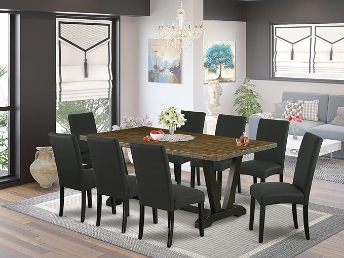 East West Furniture V677DR124-9 9 Piece Dining Set Includes a Rectangle Dining - Image 2