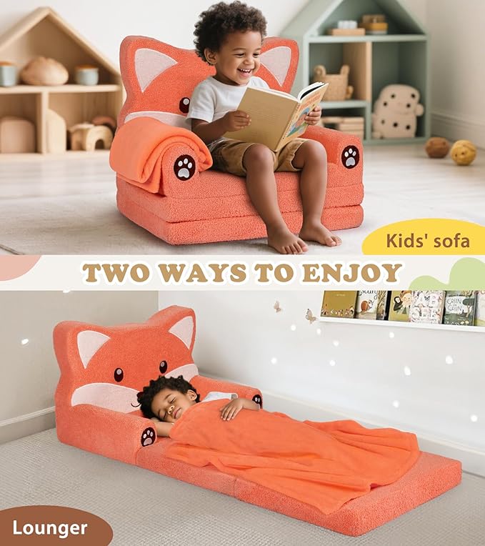 Kids Couch, 2-in-1 Soft Toddler Couch Fold Out - Image 5