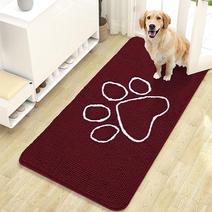 OLANLY Door Mat for Muddy Dog Paws 47x24, Ultra Absorbent Chenille Mud Doormat by OLANLY