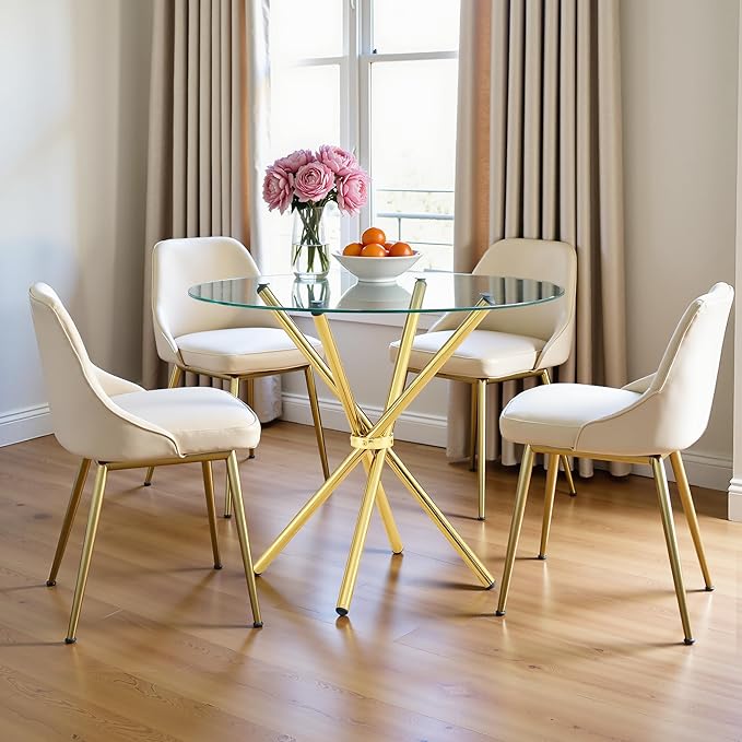 Kitchen Table for 2 Modern 36.6" Round Glass Table Small Tables - Image 4