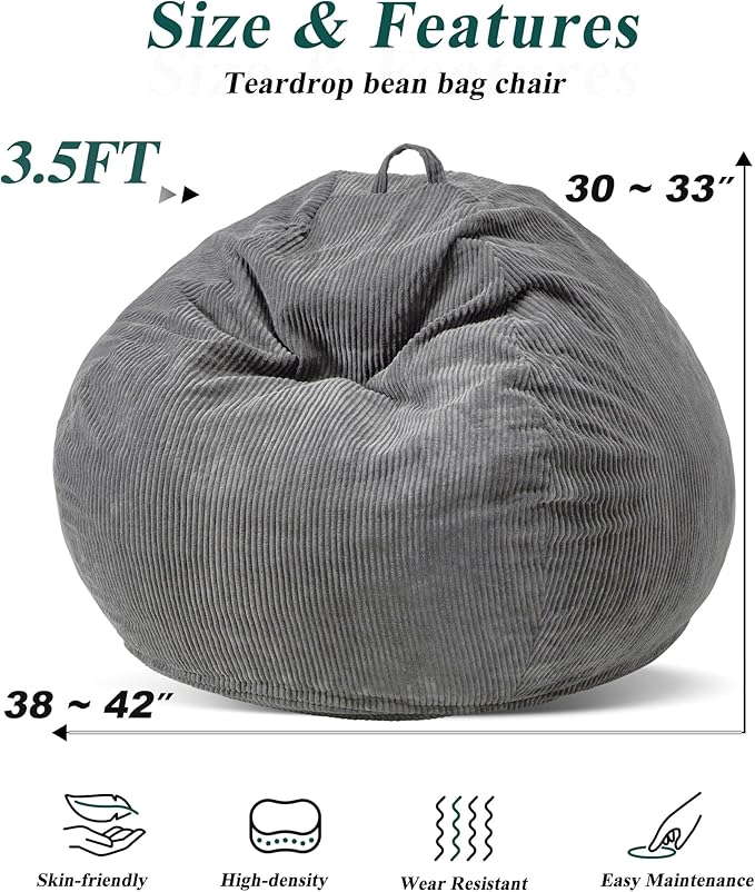 3.5FT Bean Bag Chairs Teardrop Bean Bag Chair - Image 2